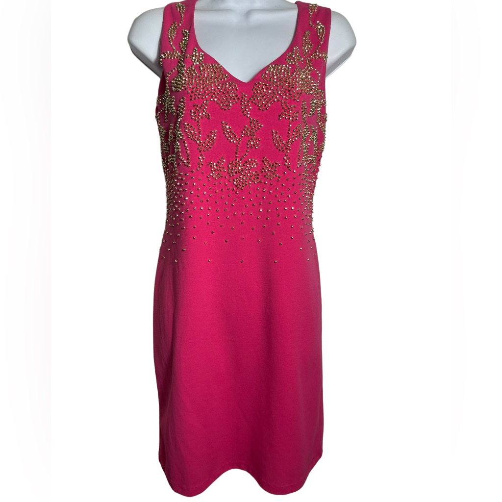 Marina Dress Size 6 Hot Pink Sleeveless Gold Studded Dress Perfect